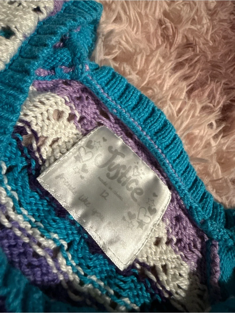 Justice Striped Crewneck Sweater in Teal, Purple & White